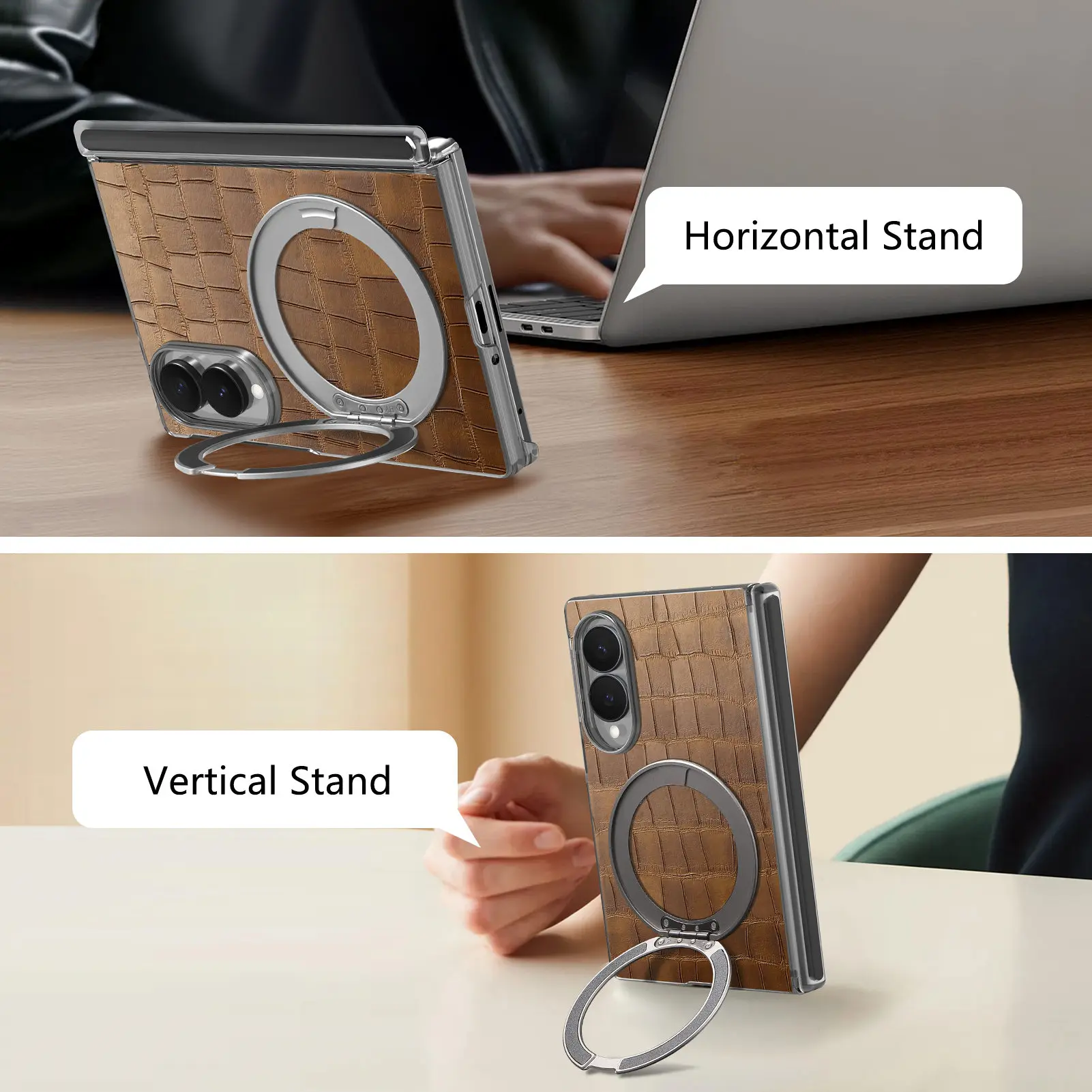 Luxury Magnetic Crocodile Pattern Leather Case for Samsung Z Fold 8 Wide Shockproof for Magsafe Central Axis Protection Cover