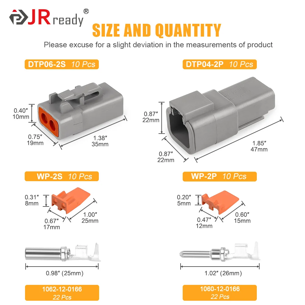 JRready 84PCS ST6251 Deutsch DTP Connector Kit, 2 Wire IP67 Waterproof Connector with Stamped Contacts 14-12AWG, 25A 2