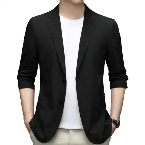 Solid Color Lapel Suit Coat Elegant Men's Suit Jacket with Lapel Collar Long Sleeves Button Placket Stylish Business Outerwear - Image 6