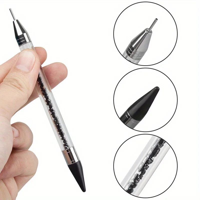 Nail Art Tools 2Pcs/Set Dual Heads Acrylic Metal Dotting Wax Pen Stainless Steel Tweezers