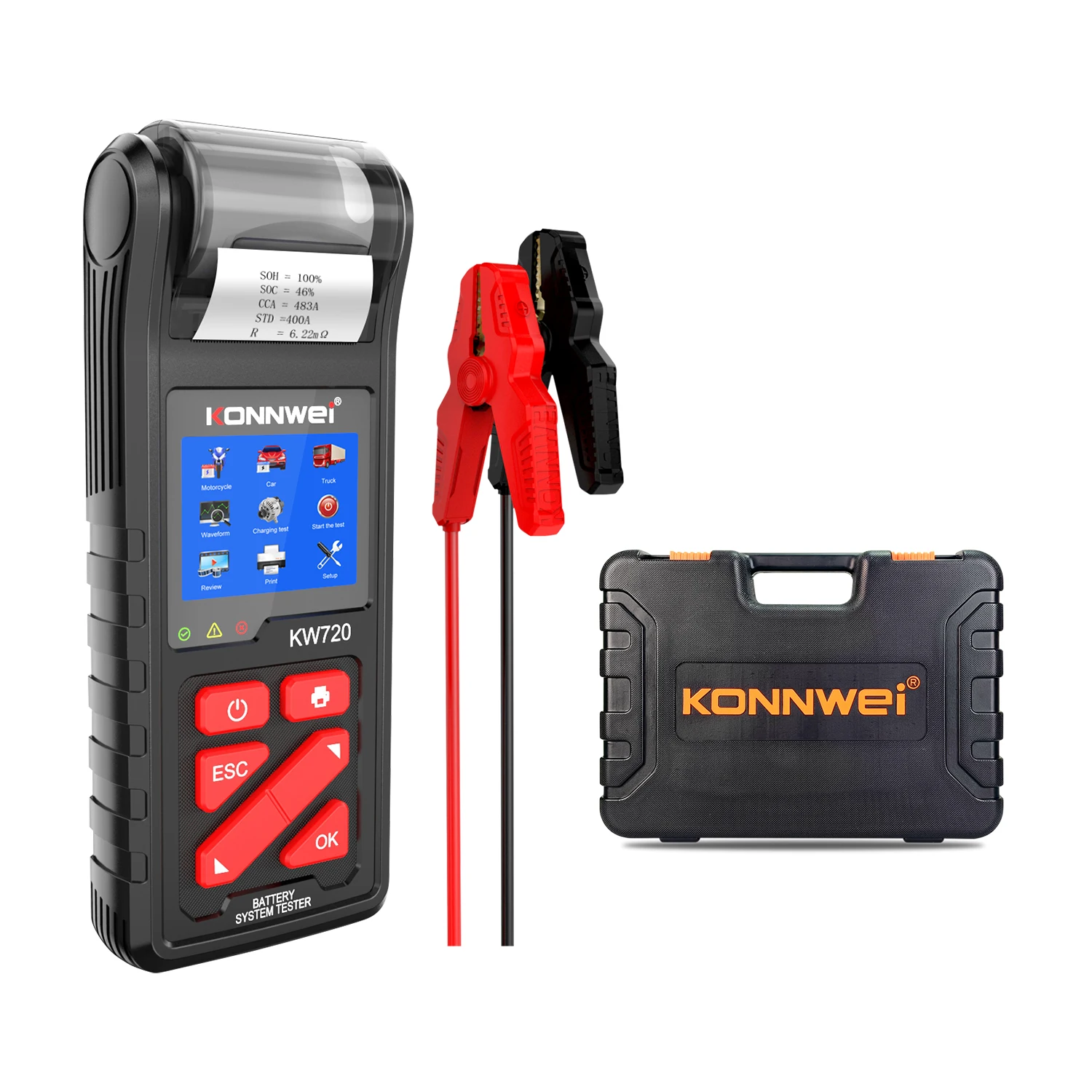 

KONNWEI KW720 6V 12V 24V Battery Analyzer Tester with integrated printer for for the truck boat car motorcycles lawn mowers