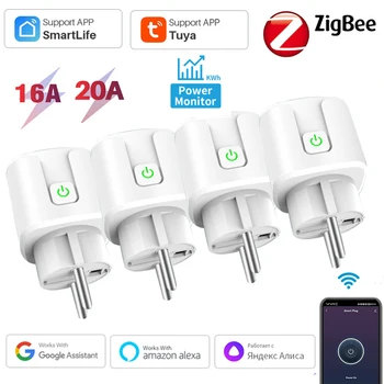 Tuya ZigBee3.0 Smart Plug EU 16A/20A Smart Home Outlet Socket with Power Monitor Function Voice Control By Alexa Alice Google