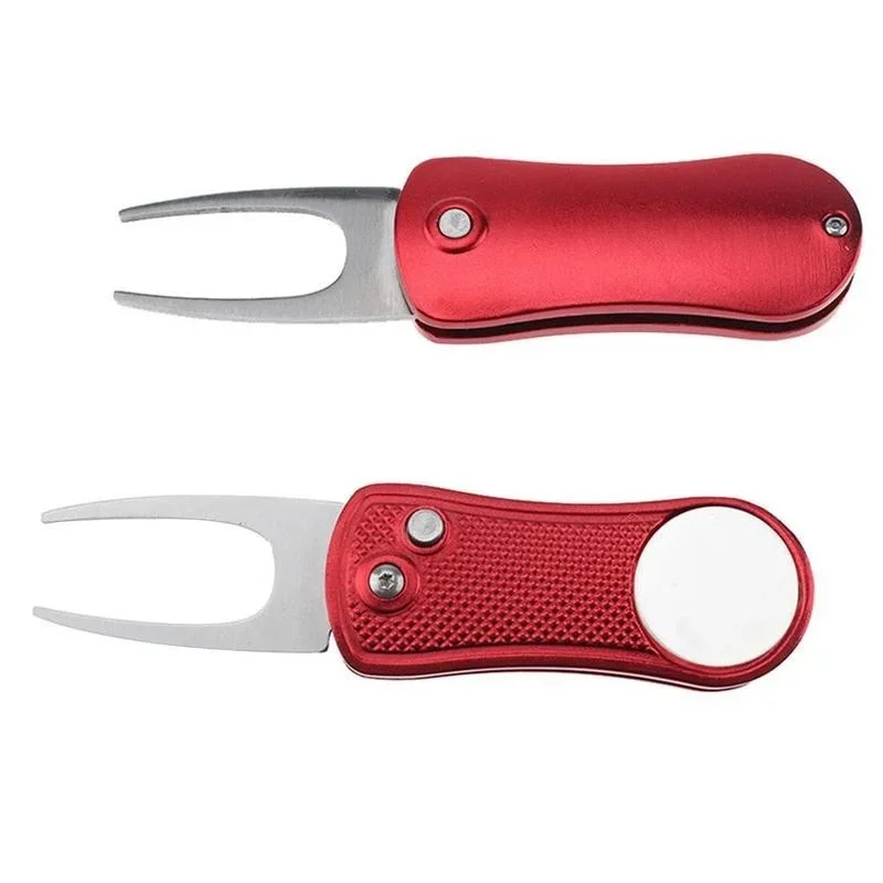 Stainless Steel Golf Folding Buckle Spring Ball Fork Aluminum Alloy Green Repair Metal Fork Positioning Golf Course Supplies