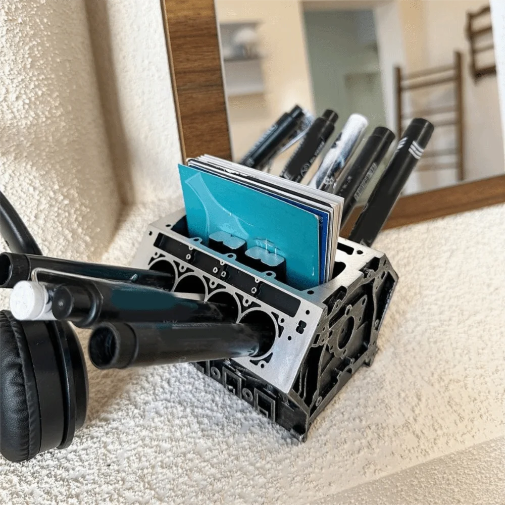 독특한 수지 엔진 모양 명함 홀더 대용량 블랙 명함 홀더 장 펜 홀더 프론트 데스크