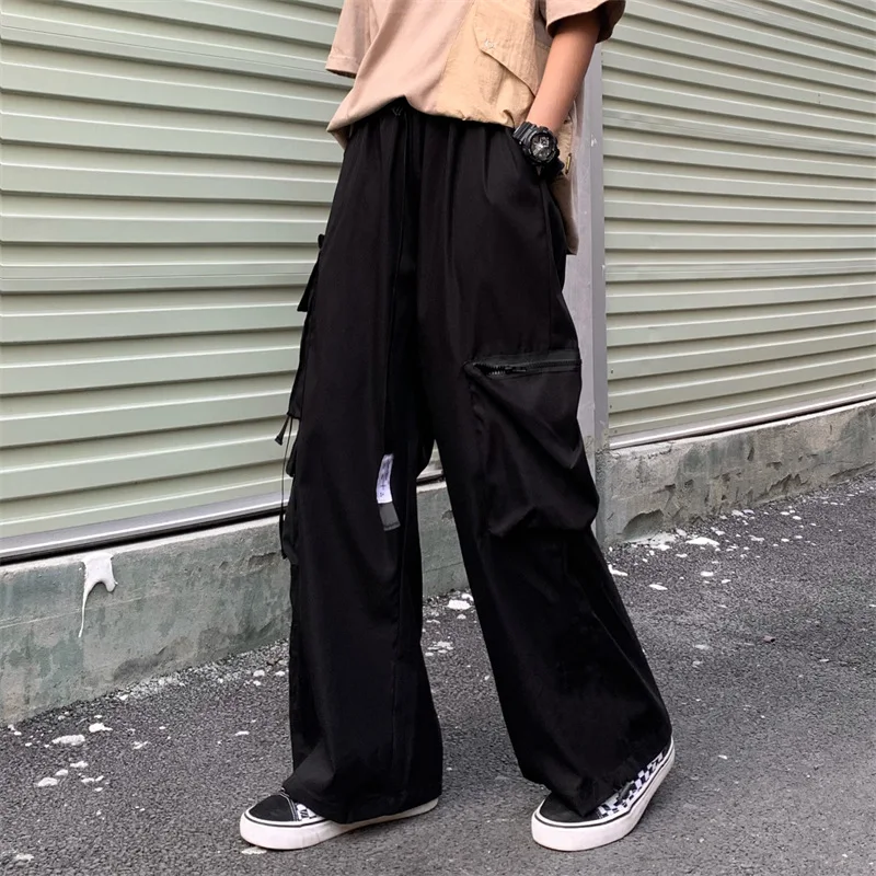 

CGC Vintage Y2K Streetwear Parachute Pants Women Wide Leg Baggy Sweatpants Casual Straight Harajuku Cargo Pants Female Trousers