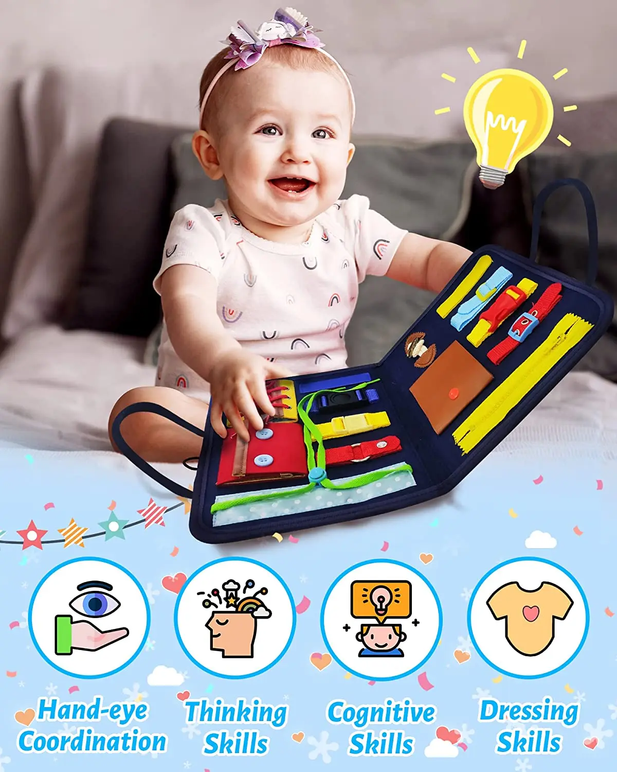 Busy Board Montessori Toys for 1 2 3 4 Year Old Boys Girls Gifts Autism Educational Sensory Travel Toys Activity Board Gift 3