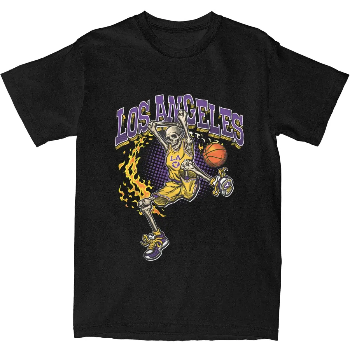 

Men Basketball Skeleton Angelesed T-Shirts 100 Cotton Tops Summer Short Sleeves T Shirt Hip Hop Casual Tshirt New Arrival