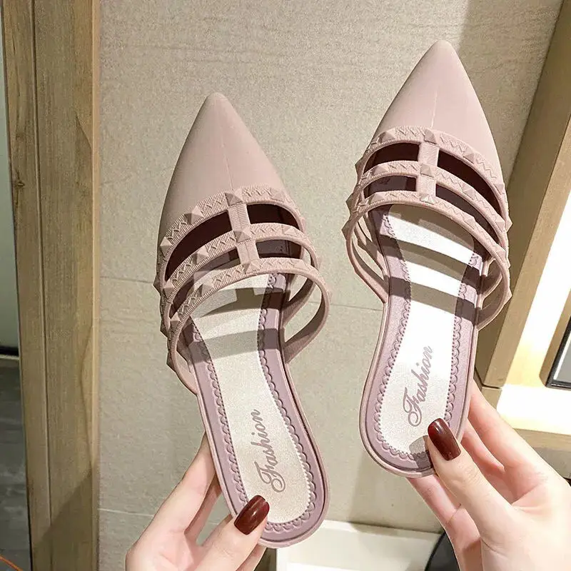 Pointed Toe Wedge Slippers Versatile Student Outer Wear Soft Sole Non-Slip Beach Shoes Fashion Half Slippers Zapatos De Mujer