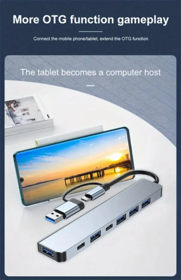 7 Ports USB3.0 Type C Hub 7 in 2 Concentrator Docking Station U Disk Card Reader PD Fast Charge for MacBook Laptops PC Computer