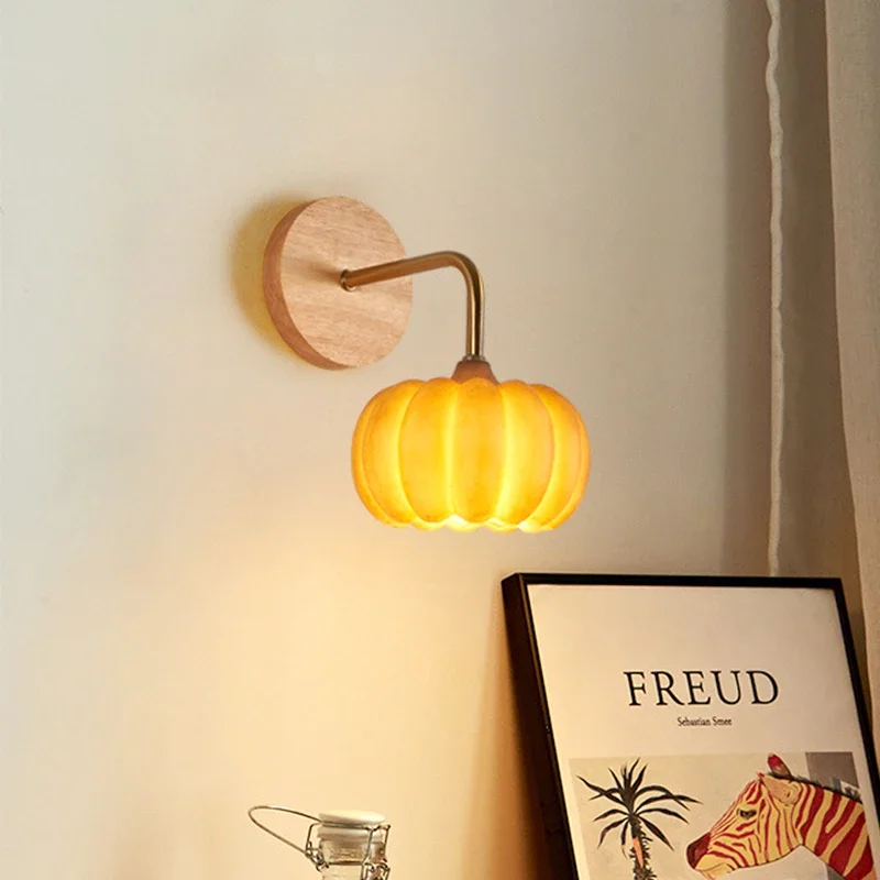 

Japanese Resin Pumpkin Wall Lamp LED Wood Wall Lights for Bedroom Bedside Wall Mounted Restaurant Cafe Bar Lighting Home Decor