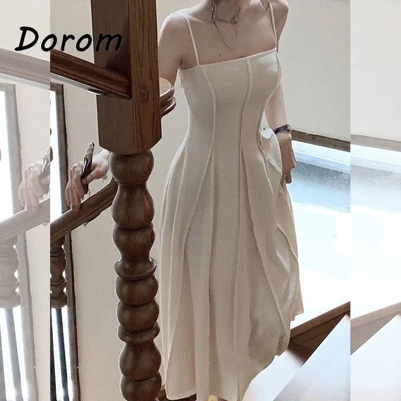 

Элегантное однотонное плиссированное платье на бретельках, женское летнее корейское пикантное платье без рукавов с открытой спиной и бретельками, женское винтажное облегающее платье из искусственной кожи