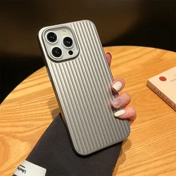 Luxury Stripes Metallic Paint Armor Case - Shockproof Camera Protective Slim Matte Finish - iPhone 15 Plus (Titanium gray)