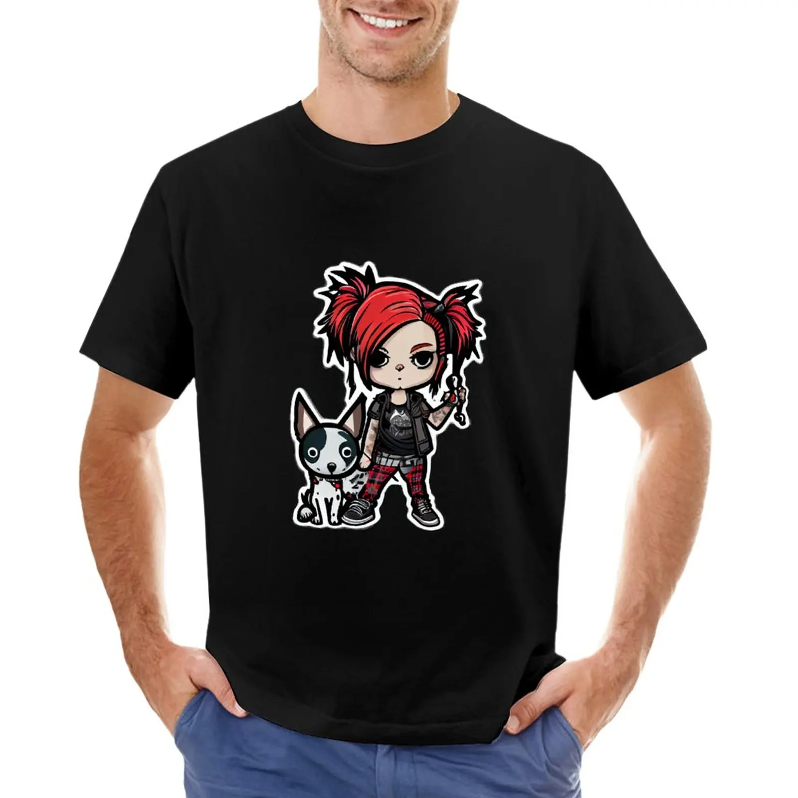 

Punk Girl and Puppy Sticker T-Shirt sublime t shirt T-shirt men