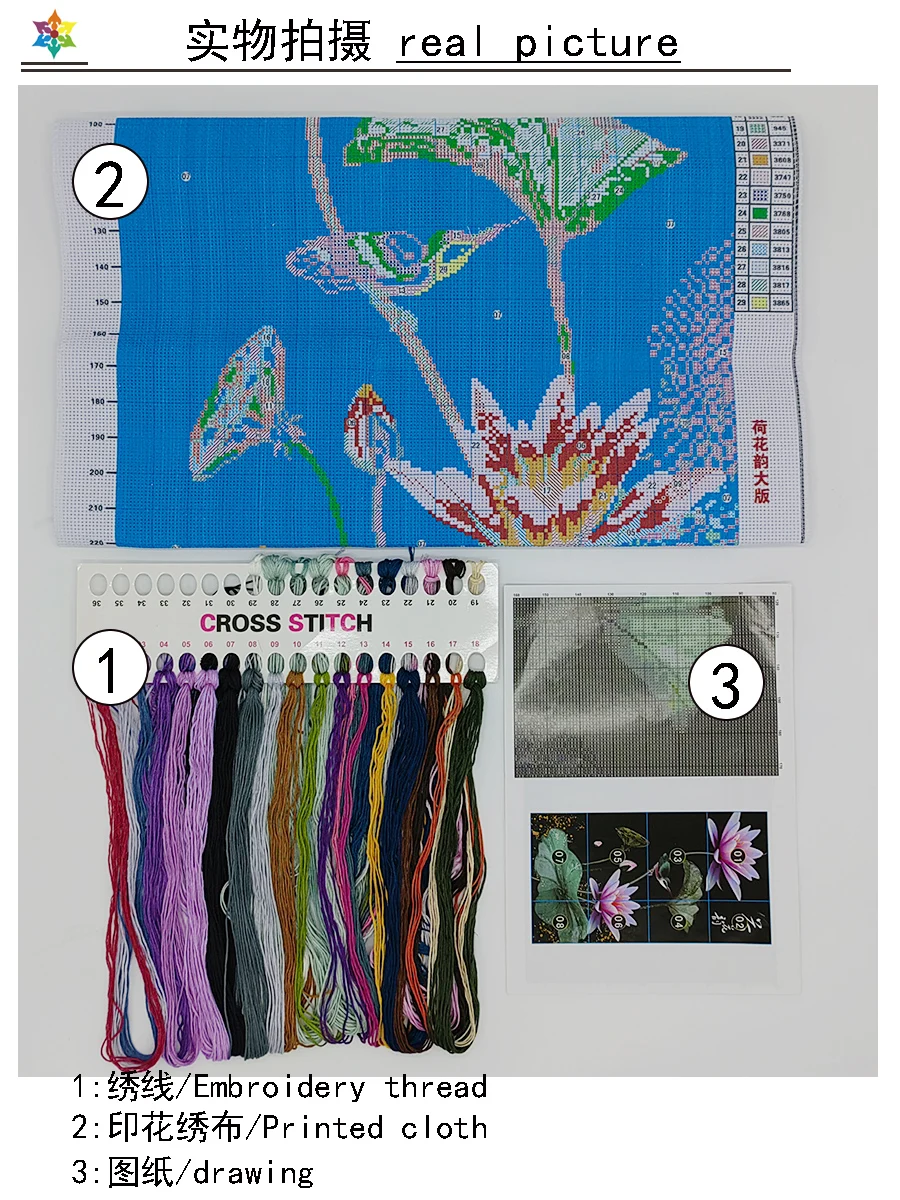 Lotus Flower Cross Stitch DIY Embroidery Set Decorative Painting 11CT 9CT Printed Cloth Needlework Material Pack cross stitch kit