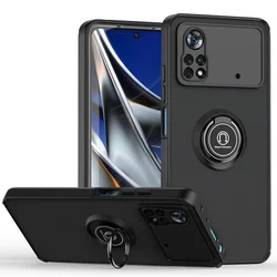 Magnetic Ring Stand Holder Armor Shockproof Case - Durable Back Cover for Poco X4 Pro (Black)