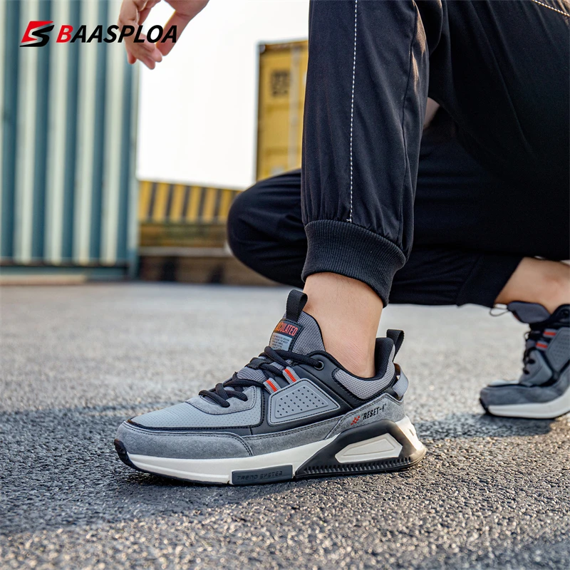 Baasploa 2022 New Men Leather Sneaker Waterproof Walking Shoes  Fashion Casual Shoes Non-Slip Wear-Resistant Male Sport  Shoe