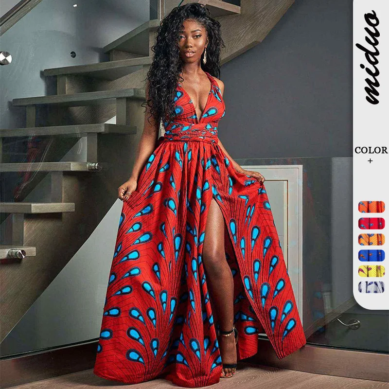 

YKSCO African Dresses Women DIY Bandage Dress Fashion Vintage Print Jumpsuit Long Skirt Party Clothes Robe Africaine Femme