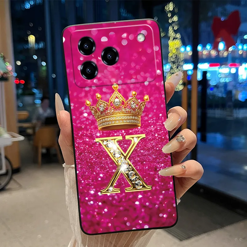 Elegant Shockproof Soft Silicone Black Phone Case with Golden Crown Design