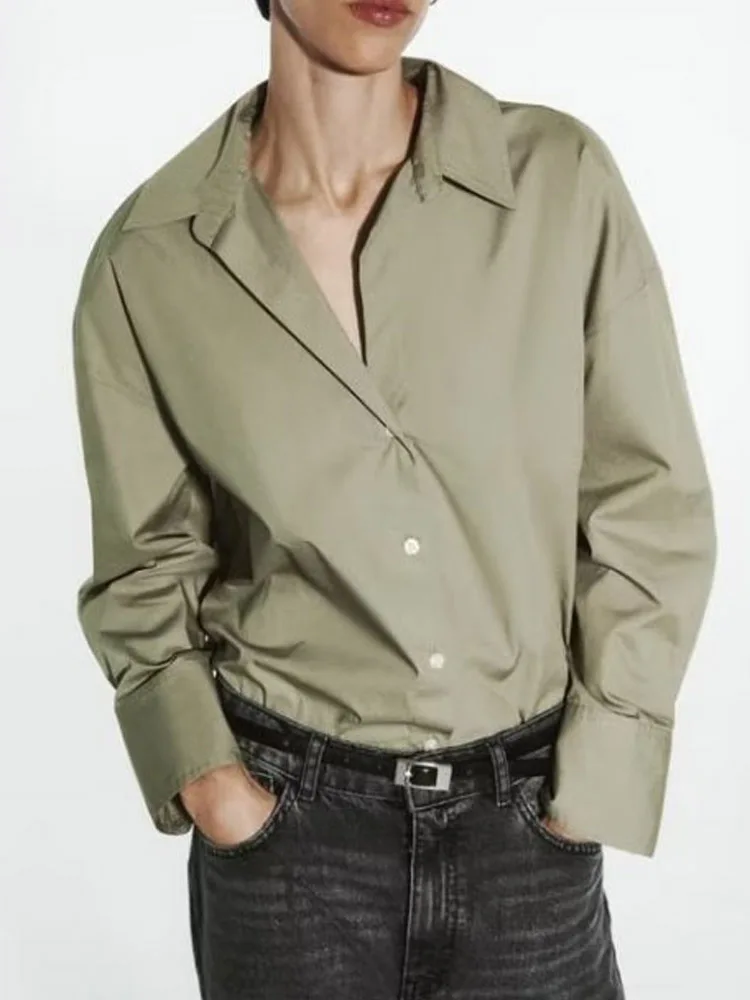 

2023 Women Summer Shirts Blouses Tops Fashion Loose Poplin V-Neck Long Sleeve Female Elegant Street Top Clothing