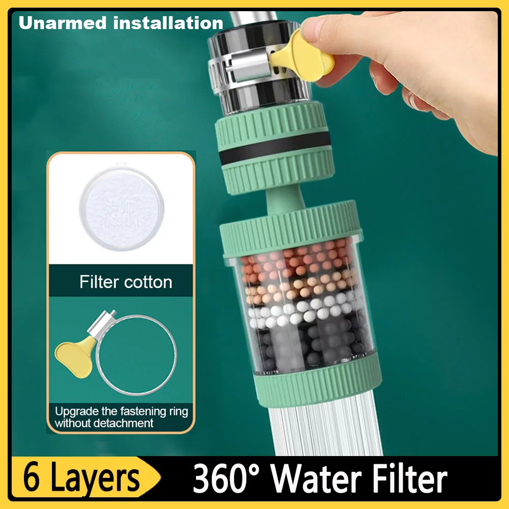 6-layers Water Filter Tap Purifier Sprayer Head Household Removable Filter Small Physical Filtering For Home Kictchen Accesories