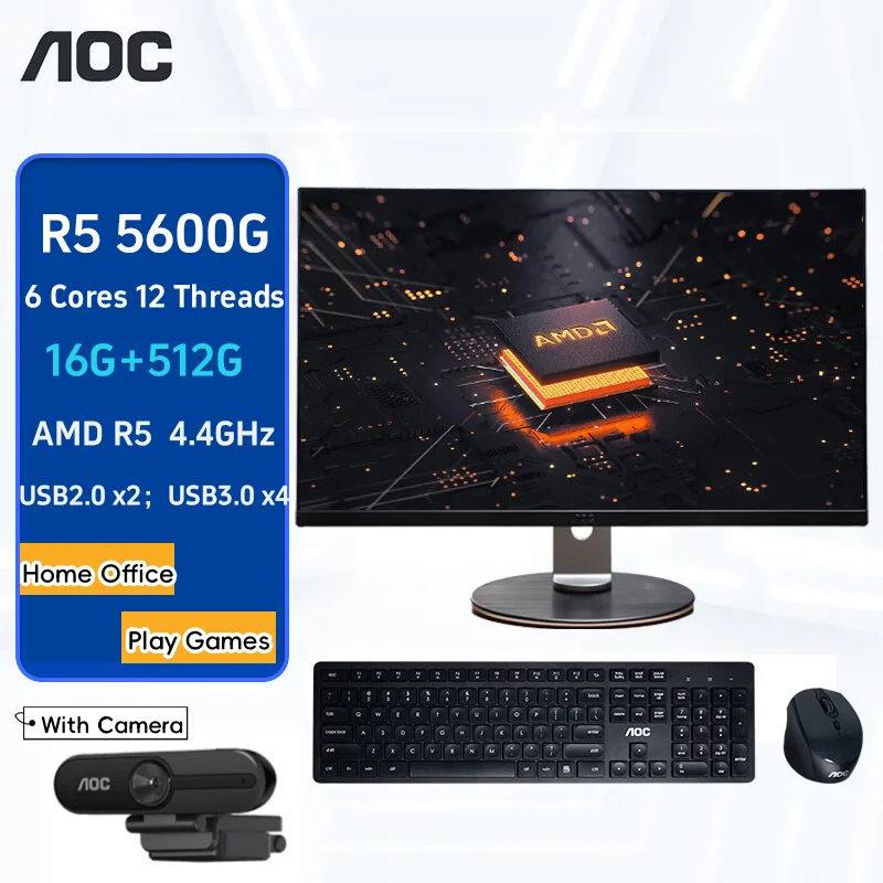 

AOC All-in-one Computer 23.8-inch AMD 5600G 16G 512G Desktop Gaming PC AIO Home Office Game Desktops Office Computer 올인원 데스크탑