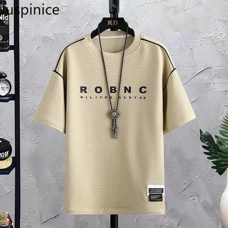 Summer Ice Silk Short-sleeved T-shirt Five-quarter Pants Suit Men's Loose Thin Casual Top Shorts Sports Set Male Clothes 4