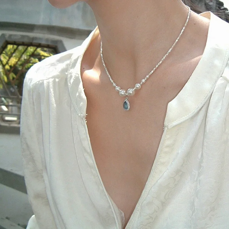 

Droplet pendant, pearl necklace, broken silver, a few taels of light luxury, niche, high-end temperament, female