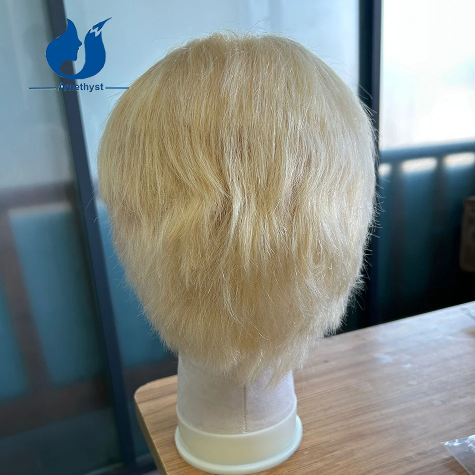 Amethyst 613 Blonde Straight Men's Pixie Cut Wig Full Lace Bob Brazilian Remy Human Hair Pre-Plucked Short Hairstyle for Boy