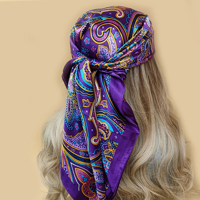 

Four Seasons New Silk Scarves Popular Square Travel Shawls Luxury Print 90X90CM Kerchief Fashion Beach Sunscreen Bandannas