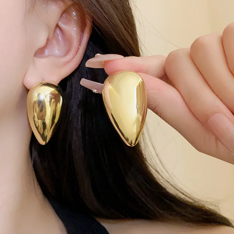 

Stainless Steel Gold Color Tear Drop Earrings Dupes for Women Lightweight Smooth Metal Waterdrop Hoop Earrings Trendy Jewelry