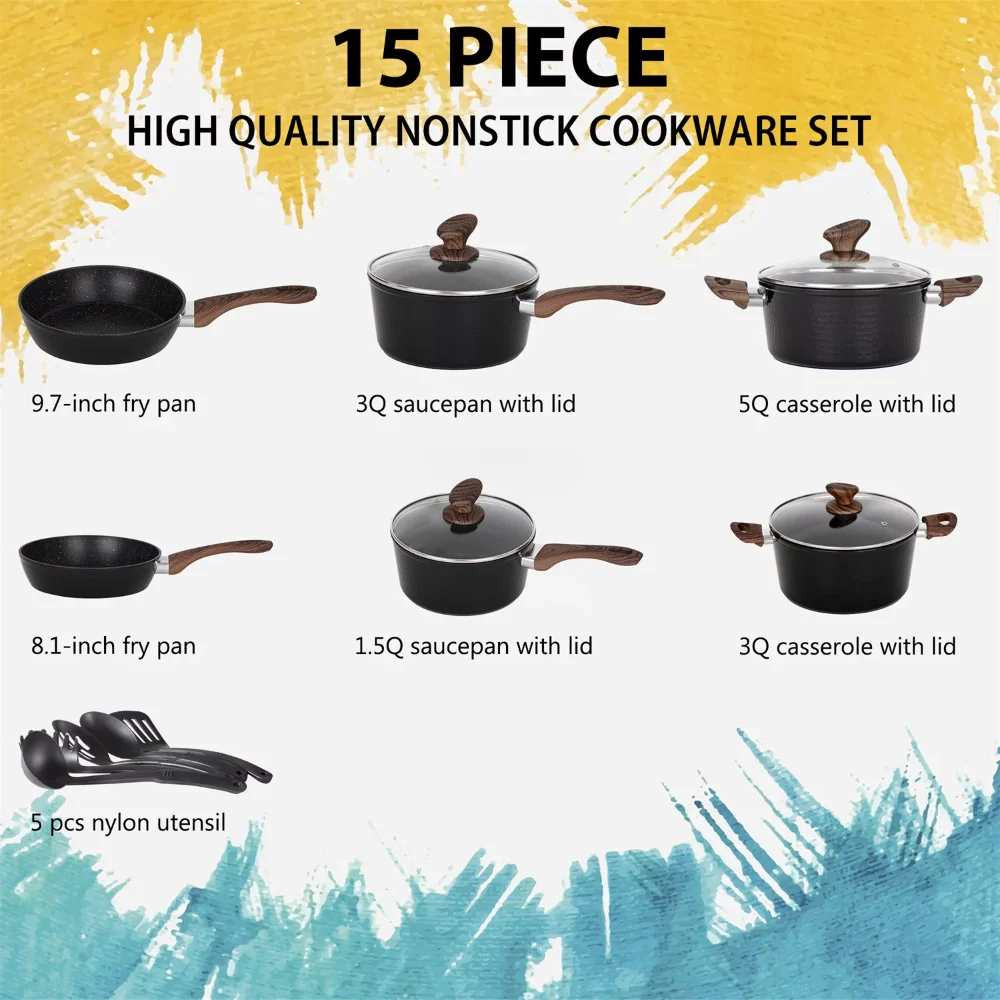 15 - Piece Non-Stick Aluminum Cookware Set
