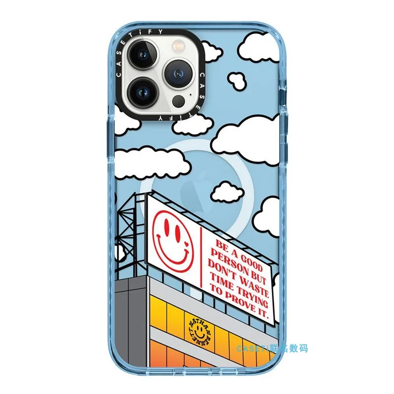 

Caseti Magnetic Smile Face Baiyun pattern is suitable for iPhone15promax Apple anti -fall protection hard mobile phone case