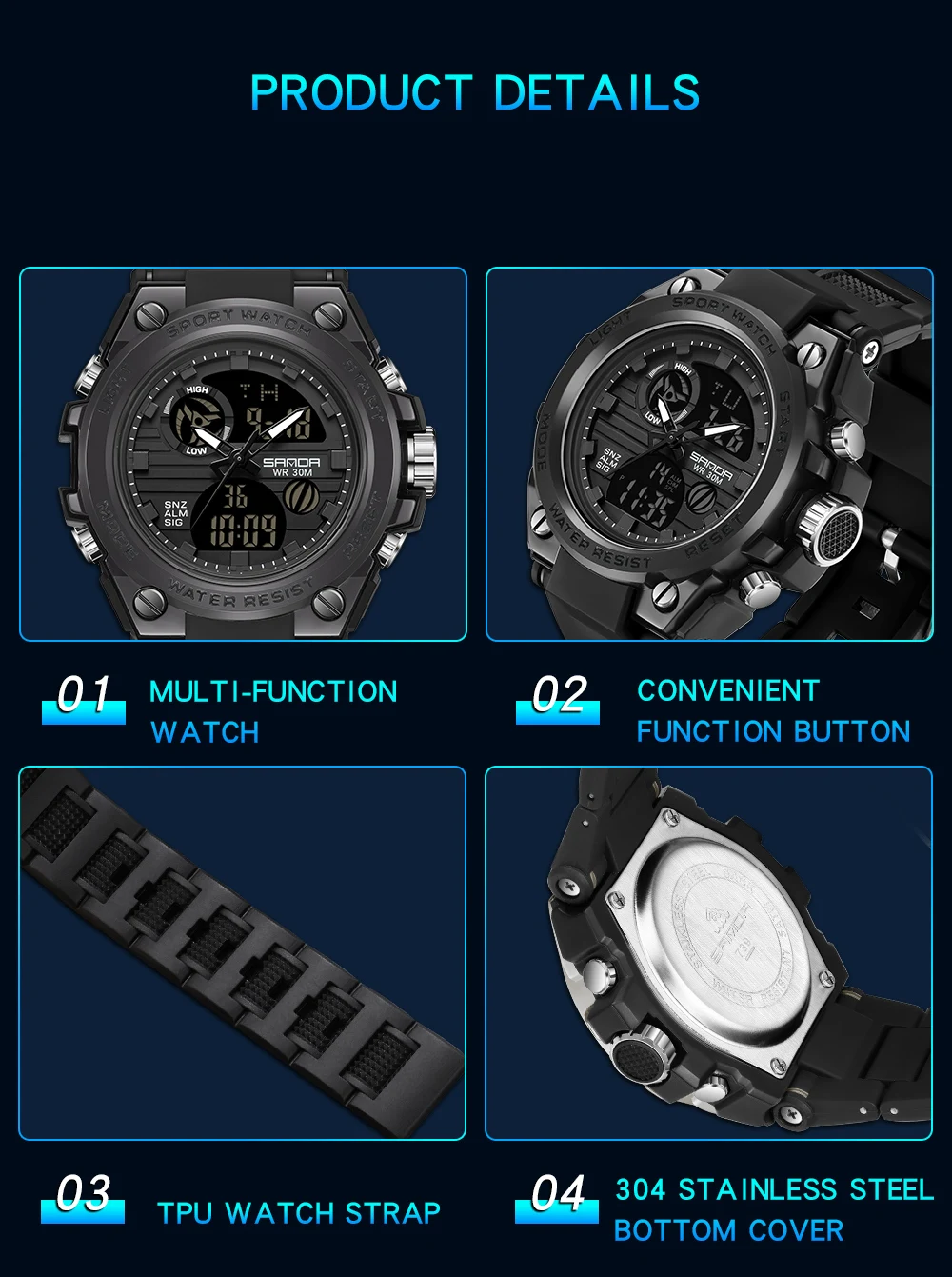 SANDA 739 Sports Men's Watches Top Brand Luxury Military Quartz Watch Men Waterproof S Shock Male Clock relogio masculino 2023 6