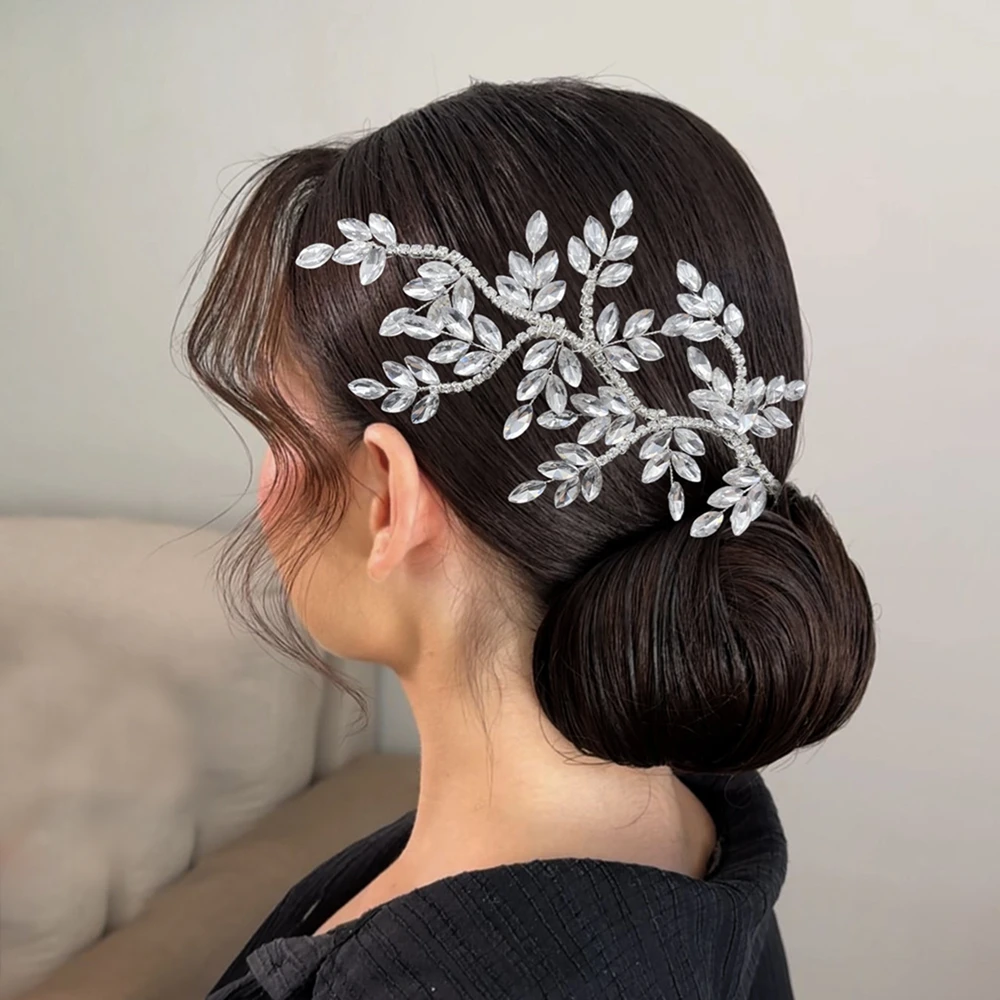 DZ248 Bridal Leaves Rhinestone Hair Vine Handmade Crystal Pearls Headpiece Wedding Headband Headpiece for Women Girls
