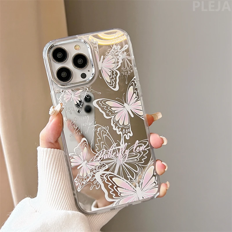 Banhado a prata borboleta na moda caso de telefone para apple iphone 14  promax 13 12 pro max 11 capa elegante feminino bonito casos macios -  AliExpress