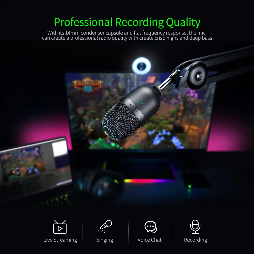 Razer Seiren Mini  Microphone USB Condenser Microphone For PC Ultra-compact Microphone With Supercardioid Pickup Pattern