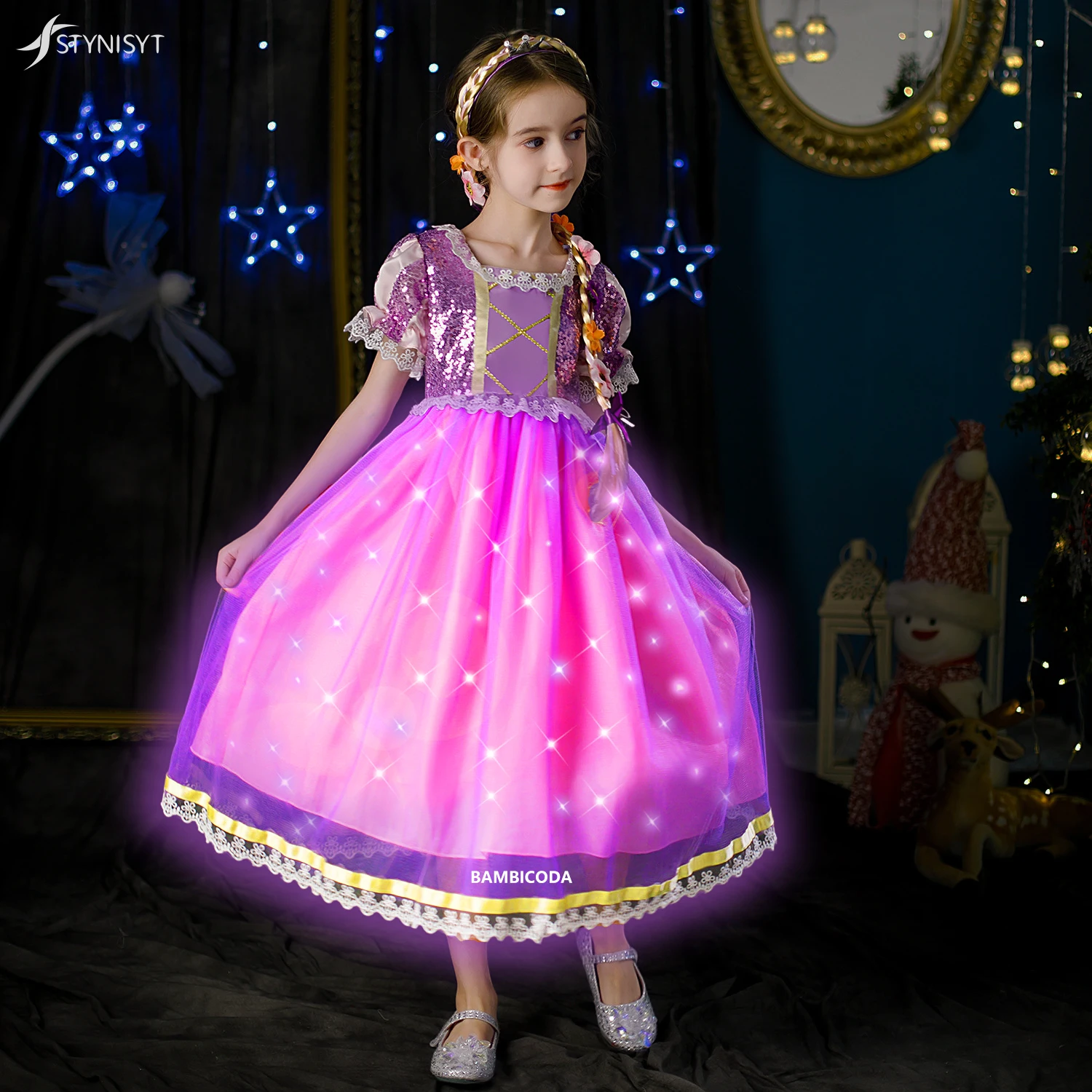 Rapunzel Tinker Bell LED Light Up Dress Christmas Clothing for Kids