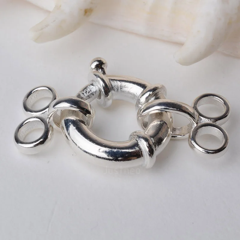 

clasp, 2-strand solid 925 sterling silver Round Jumbo Hook and Eye Spring Bolt Ring Clasp, springring nautical clasp