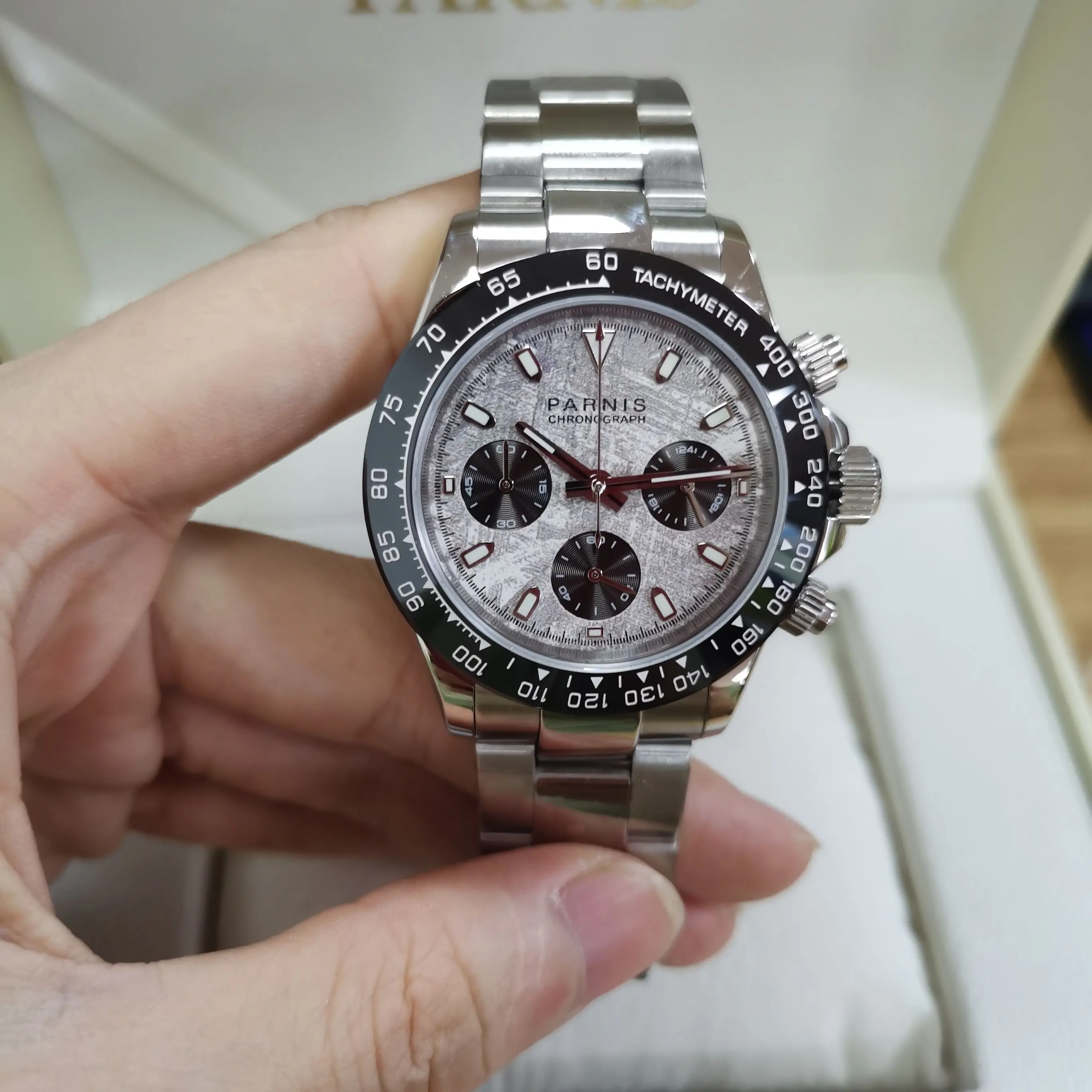 

New Fashion Parnis 39mm Silver Case Chronograph Quartz Men's Watches Sapphire Glass Luxury Men Waterproof Watch For Men Clock