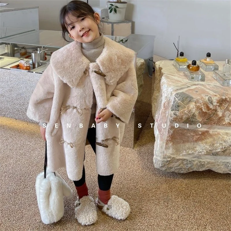 

Girls Coat Jacket Cotton Outwear Overcoat 2022 Fuzzy Warm Thicken Velvet Winter Christmas Gifts Children's Clothing