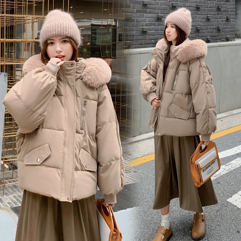 

Winter Jackets Vintage Women's Parkas 2023 New Hooded FUR COLLAR FASHION Korean Female Clothing Long Sleeve Solid Loose Coats
