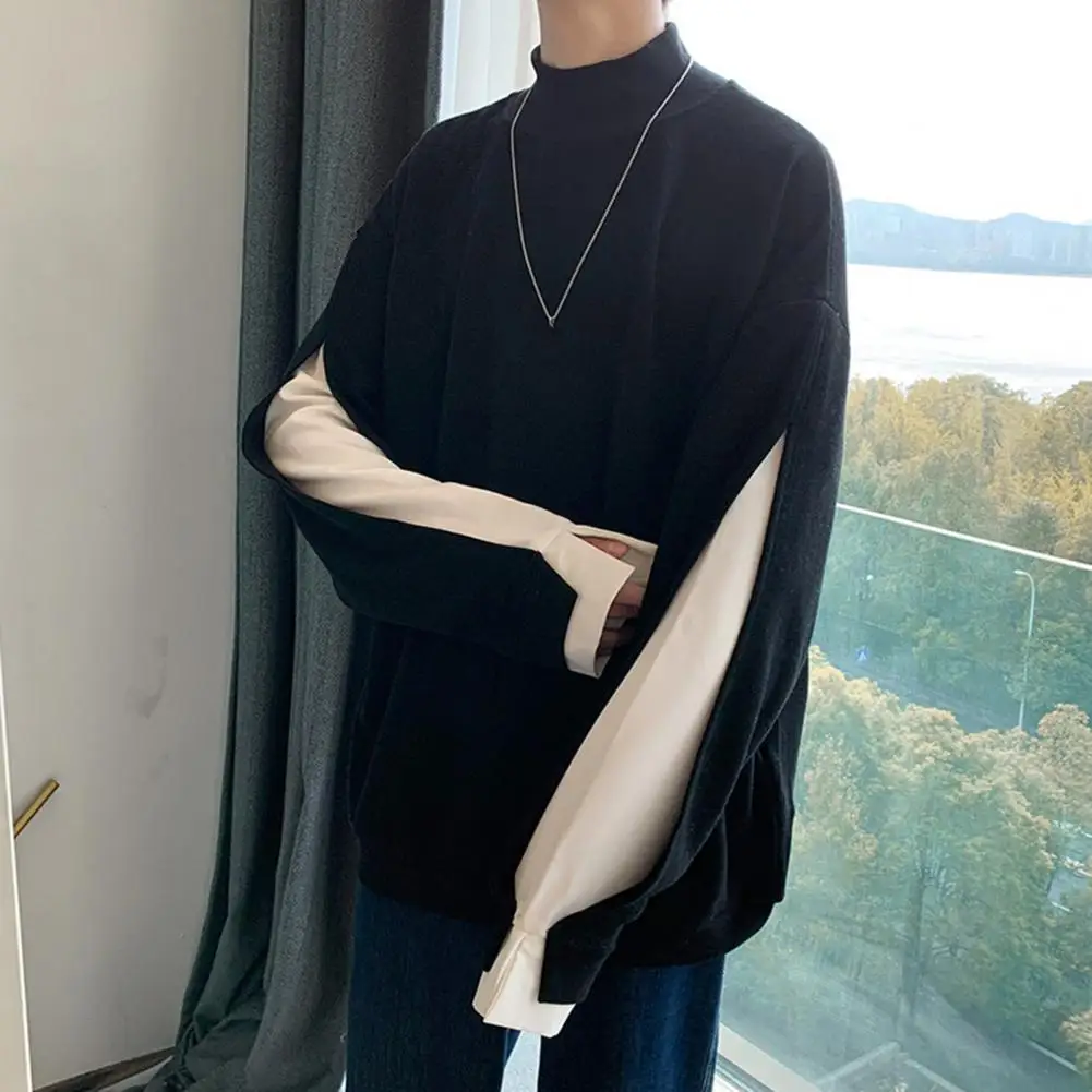 

Свитшот мужской с длинным рукавом, стильная теплая толстовка с высоким воротником, свободный крой, цветной пэчворк, Осень-зима