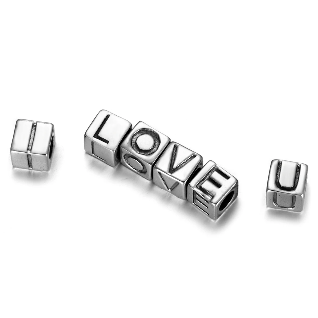 Niemals verblassende Edelstahl-Perlen mit 26 Buchstaben, 5 mm Loch, für Lederband, Armband, Halskette, Charms, DIY-Schmuckherstellungszubehör – Detail 5