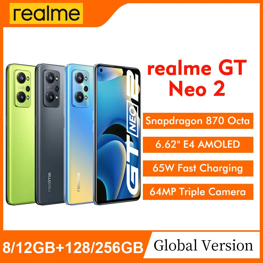 Смартфон глобальная версия realme GT Neo 2 128/12 Гб 256/870 ГБ Восьмиядерный процессор Snapdragon
