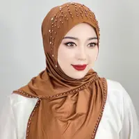 Comfortable Beaded Muslim Hijab Full Cover Elastic Arabic Hijab Hats Soft Head Wraps Turban Cap Woman