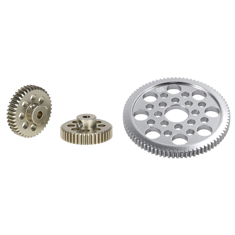 2Pcs 48Dp 3.175Mm 40T Pinion Motor Gear For Rc Car Brushed Brushless Motor & 1Pcs Aluminum Alloy 48P Spur Gear 80T For Sakura D3