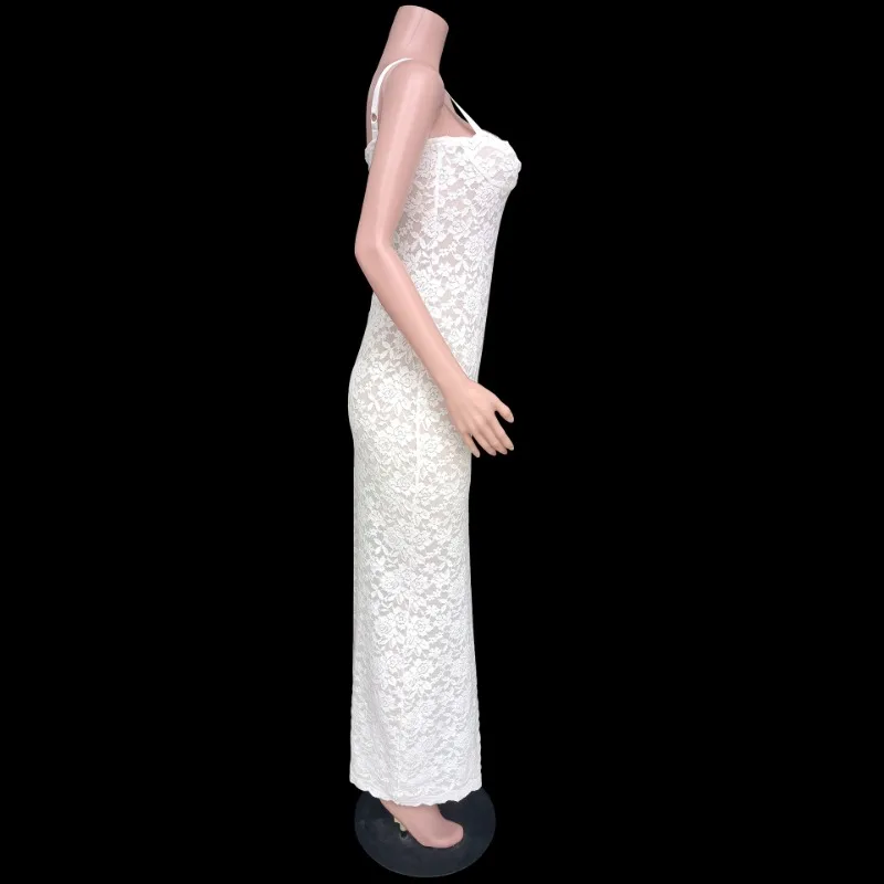 Lace Black Dress Female Slim Hollow Out Spaghetti Backless Dress Elegant Party Evening Gown Split Women Maxi Dress Summer