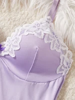 Nouvelle Lingerie Sexy pour femmes dentelle transparente Patchwork vêtements de nuit fronde vêtements de nuit élégants nuisette côté robe et string ensemble 3