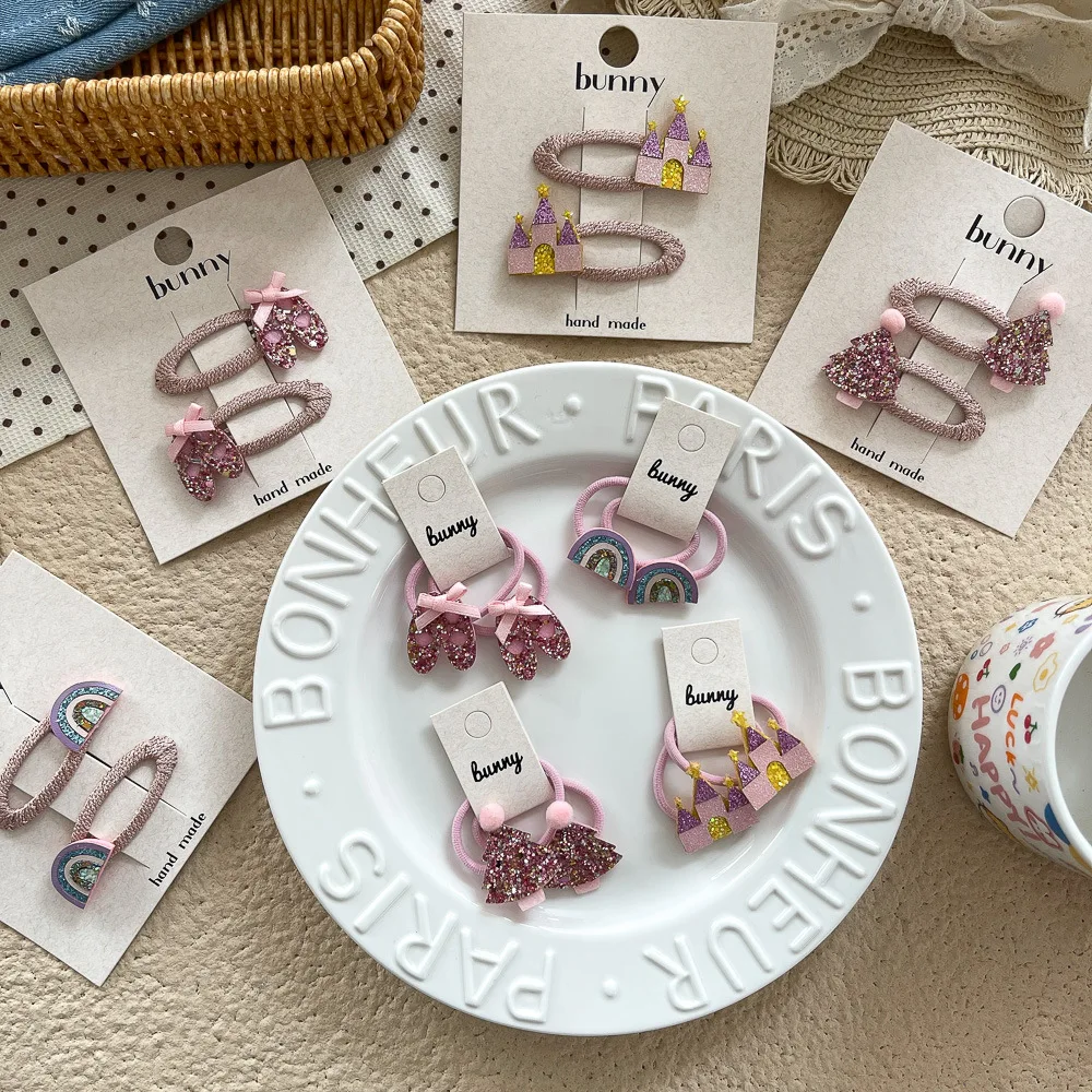 2pcs/set Ballet Shoes Rainbow Children Hairpins for Baby Girls Pink Bangs Side Clips Kids Barrettes Headwear Hair Accessories