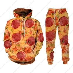 Novelty Pizza Food 3D Print Men's Tracksuit Set Casual Hoodie+Pants 2pcs Sets Trend Oversized Pullover Streetwear Man Clothing